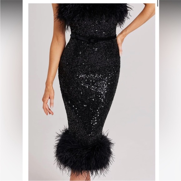 NWT Nadine Merabi sequin beaded black feather dress - Picture 10 of 10